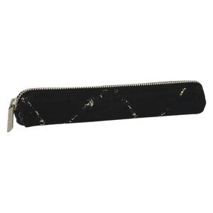 CHANEL Travel Line Pen Case Nylon Black Silver CC Auth 142341